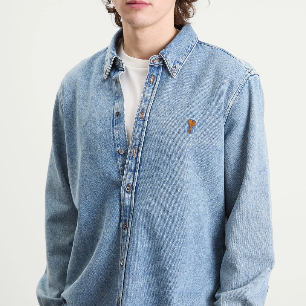 AMI Paris Men's  Indigo Light Denim Shirt Bleu